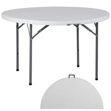 4ft Round Folding Table with Carry Handle for Picnic Party Camping Outdoor White