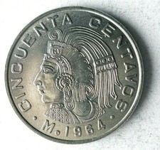 1964 MEXICO 50 CENTAVOS - AU/UNC - Exotic Coin - Free Ship 
