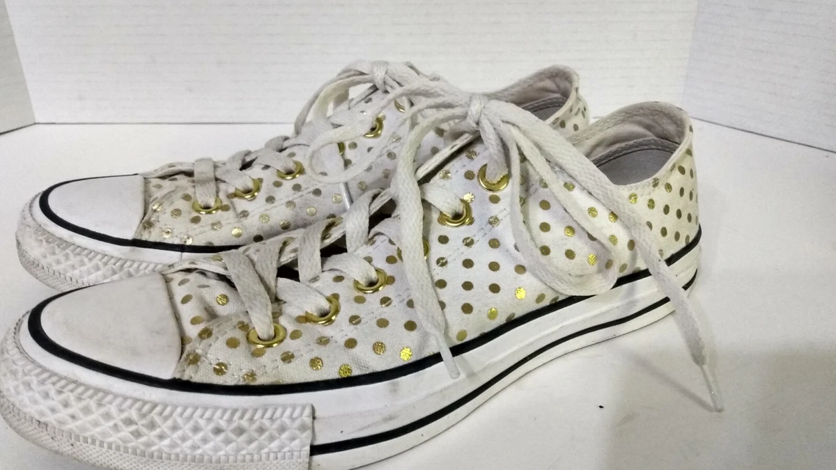 Converse Sneakers White with Gold Dots All Star Women s 8 M