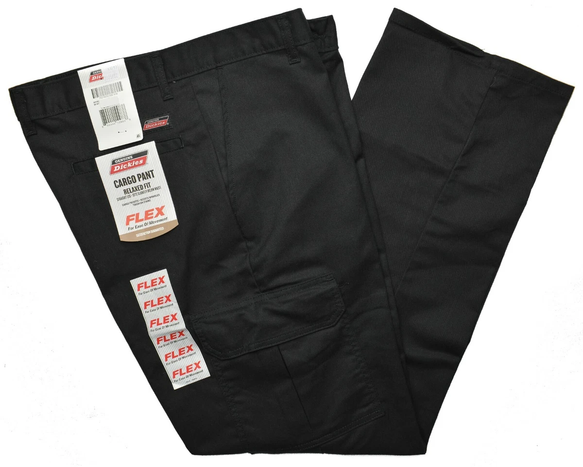 Genuine Dickies #11293 NEW Men's Black Relaxed Fit Straight Leg Cargo Pants