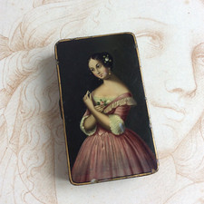Boite Lithographiée Ancienne Milieu XIXème Femme Romantique