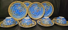 Japanese Kutani Tea Cup And Saucer Trio Set Gold Encrusted Raised Enamel Dragon!