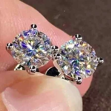 14K White Gold 2.00 Ct F VS1 Round Cut Lab Grown Diamond 4-Prong Stud Earrings