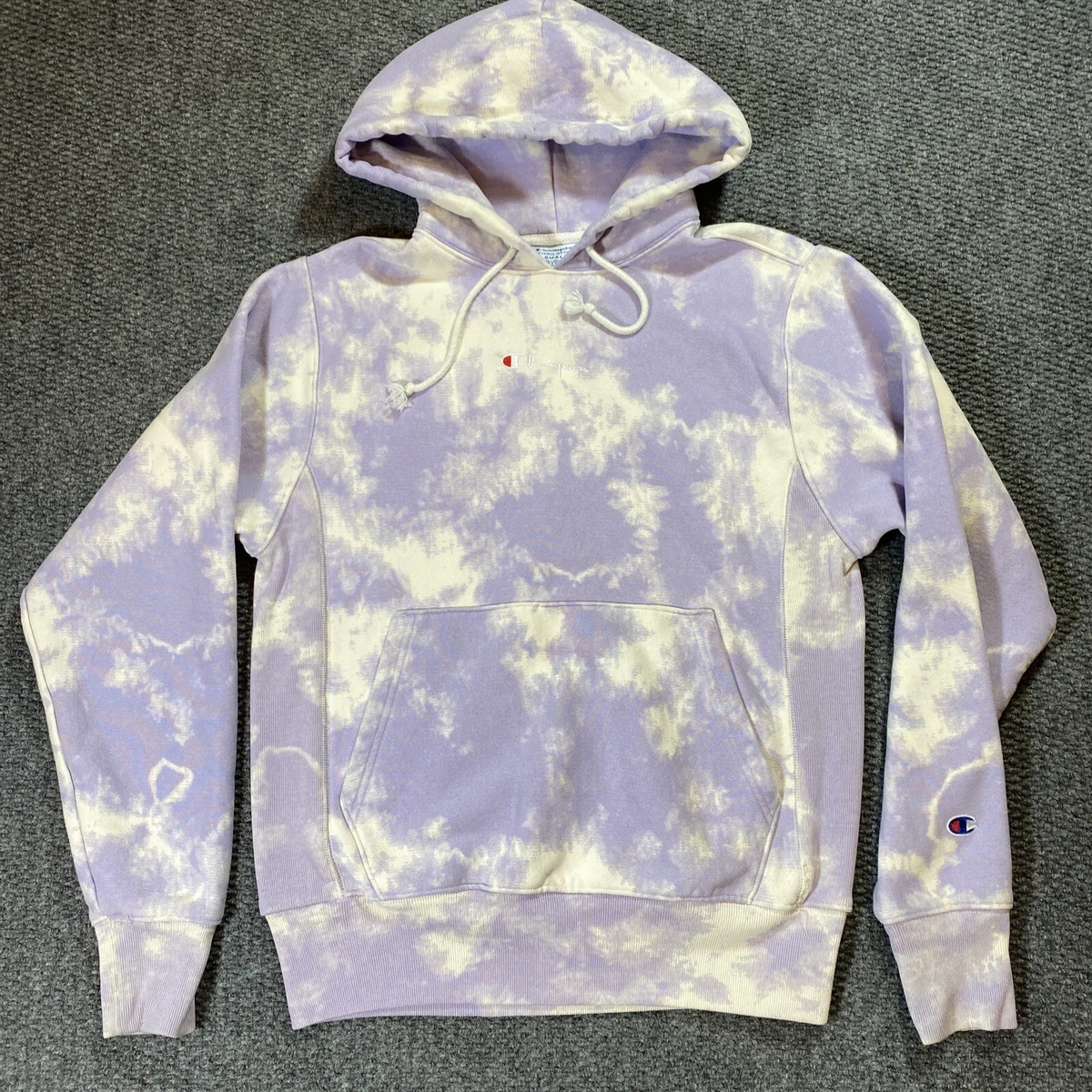 Champion Reverse Weave Purple Tie Dye Hoodie Spell Out Mens Size Small