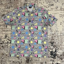 Bad Birdie Geometric Print Golf Polo Shirt Pastel Colors Men's Size L AOP Retro