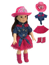 Cowgirl Outfit 4 PC Denim  Lace Doll Clothes For 14" Wellie Wishers