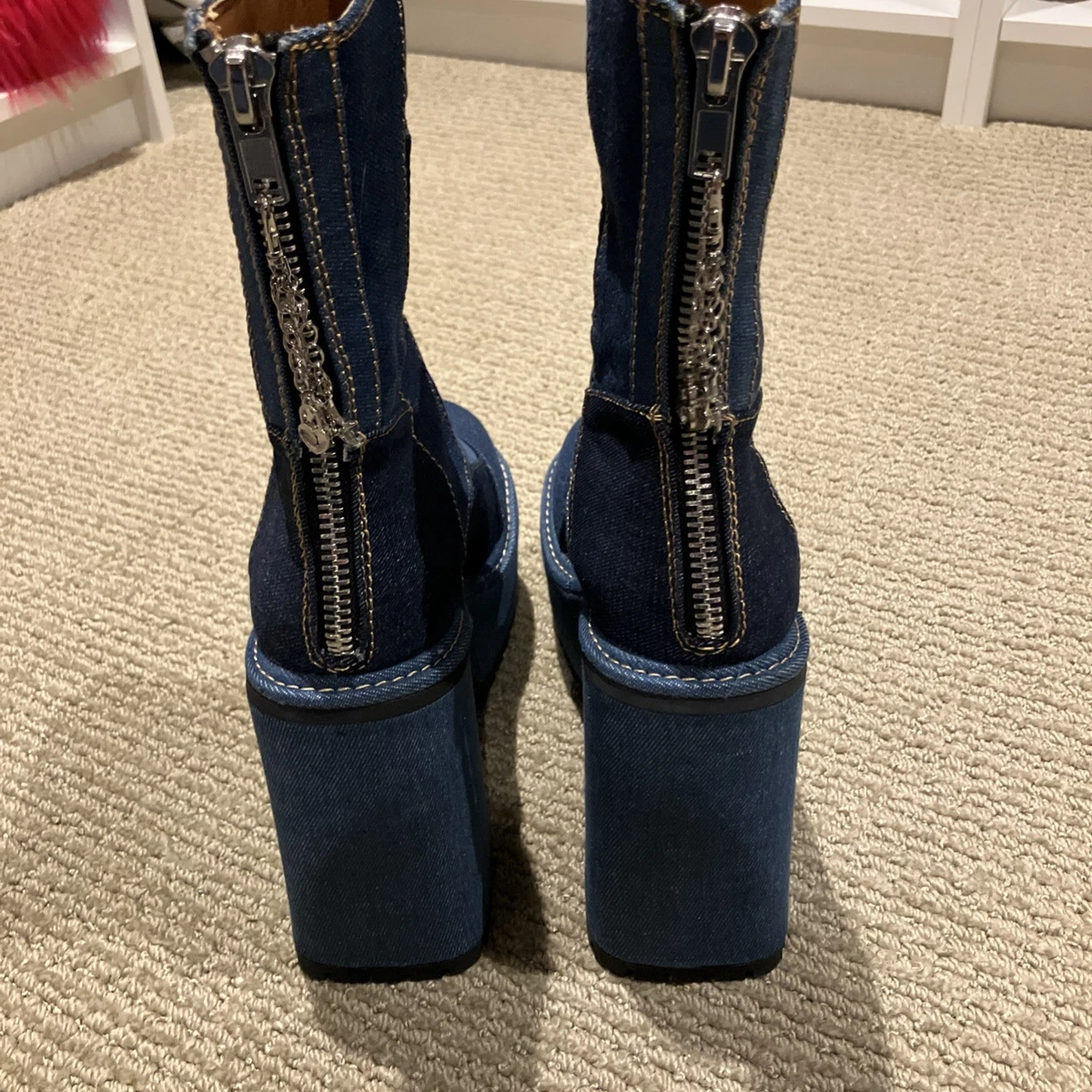 Dolls Kill Bratz platform denim patchwork boots sz 8