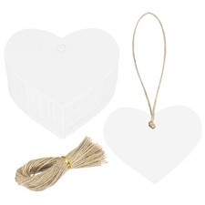 100Pcs Kraft Paper Gift Tags String 2.2 x 2.6 Inch Heart Shape White