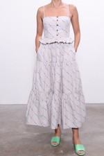 Ganni Floral Cotton Poplin Peplum Tiered Midi Dress in Grey UK 12