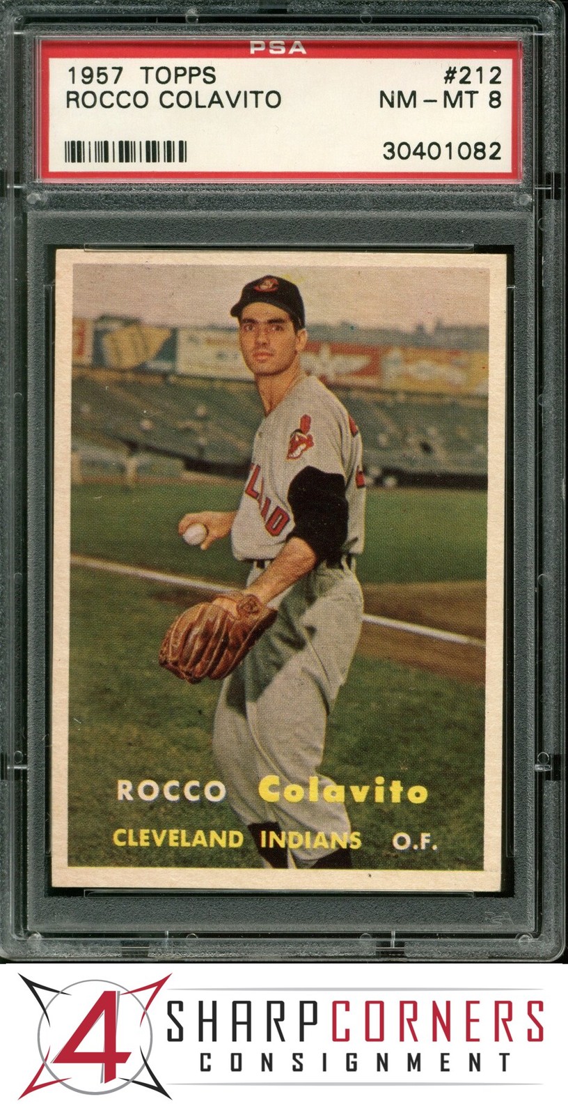 1957 TOPPS #212 ROCCO ROCKY COLAVITO RC INDIANS PSA 8