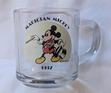 Disney Magician Mickey Mouse 1937 Clear Glass Coffee Mug Cup Made in USA Bin 11