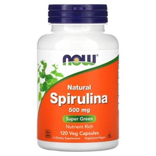 Now Foods Natural Spirulina 500 mg 120 Veg Capsules GMP Quality Assured, Vegan,