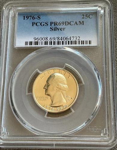 1976 S Proof Silver Washington Quarter PCGS PR69DCAM. NICE Reflective Surfaces!