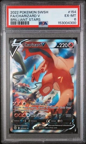 New Listing2022 POKEMON S&S BRILLIANT STARS #154 FA/CHARIZARD V BRILLIANT STARS PSA 6 (300