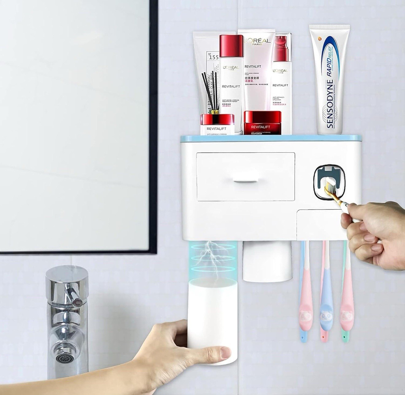Premium Toothbrush Holder - Organizer - Toothpaste Dispenser All In One 4