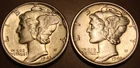 Two - Silver 1943 Mercury Dimes in nice shape