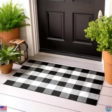 Black & White Checkered Buffalo Plaid Rug – 27.5"x44.5" Durable Outdoor Mat