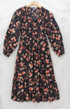 Old Navy XS Black Floral Smocked Midi Dress Long Sleeve Pockets Boho Romantic
