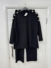 Ladies Soft Textured Co-ord Set Long Sleeve Top & Pants – Button Detail