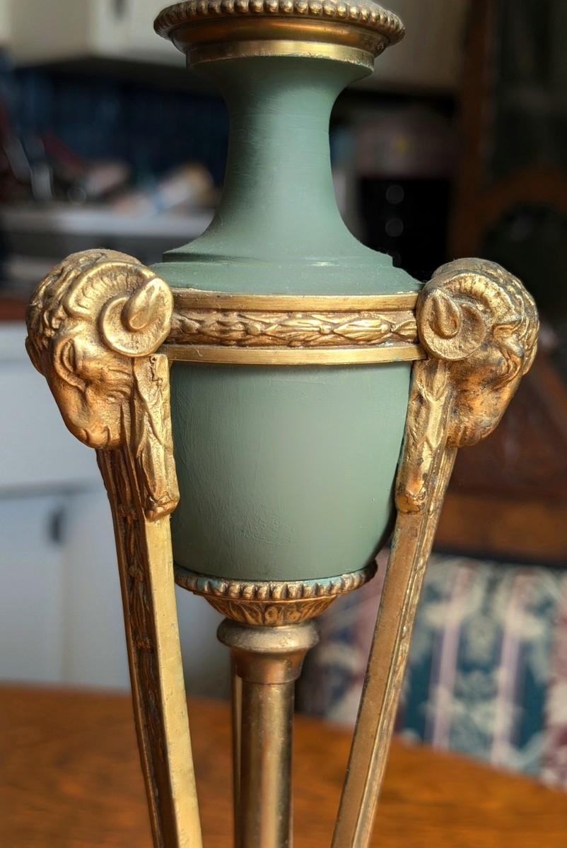 Antique Rams Head Lamp - French Gothic Bronze Gilt Ormolu Art