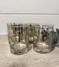 Vintage Georges Briard 22k Gold "Windowpane" Double Old-Fashioned Rocks Glasses