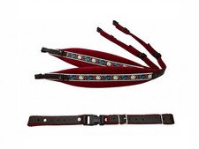 Steirische Harmonika Riemen Tragegurte Edelweiss rot Exklusiv + R&uuml;ckenverbinder