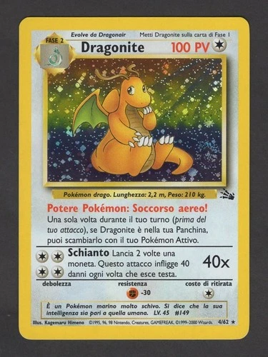 Dragonite 4/62 ITALIAN Swirl Holo Rare - Pokemon Fossil Vintage