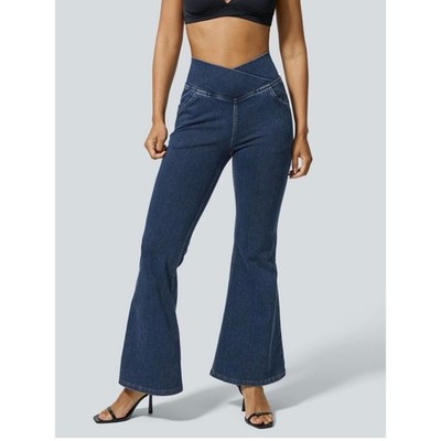 Halara Flex  High Waisted Crossover Flare Pocket Washed Casual Jeans XS Petite