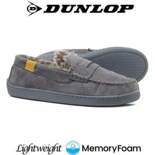 MENS MEMORY FOAM SLIPPERS DUNLOP MOCCASINS LOAFERS SLIPON COMFY INDOOR WARM SHOE