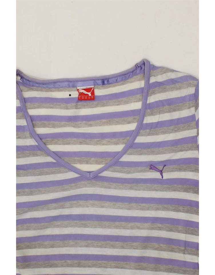 PUMA Womens T-Shirt Top UK 14 Large  Purple Striped Cotton OC09 - Image 3 of 3