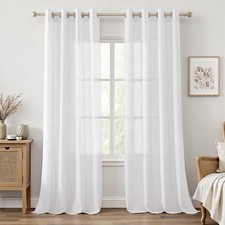 White Linen Sheer Curtains, Linen Textured Semi Sheer Curtains 84 Inches Long...