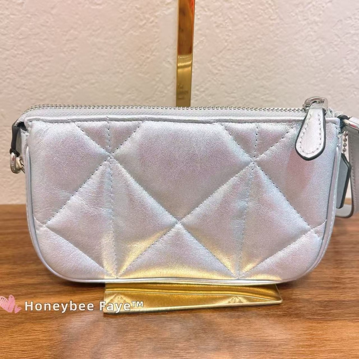 Nwt Coach Nolita 19 In Silver Metallic With Puffy Diamond Quilting 