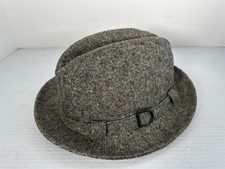 Vintage Stetson Fedora Hat Men's 7 1/4 Grey Wool Tweed Made In USA Union Made
