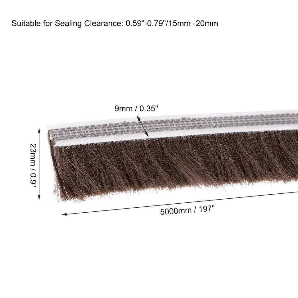 Brush Weather Stripping Adhesive Felt Door Seal Strip Sweep 197"x0.9" Brown - Image 2 of 4