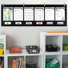 Black 6-Pocket Horizontal Homework Storage Pocket Chart Small Group Management