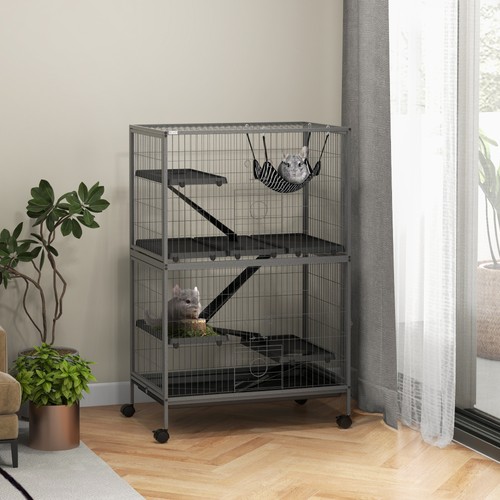 PawHut Small Animal Cages for Chinchilla Ferret Kitten on Wheels W/ Hammock Tray - Picture 2 of 11