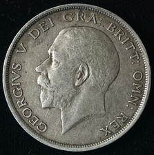 1918 UK Half Crown, King George V, Sterling Silver, World War One, XF
