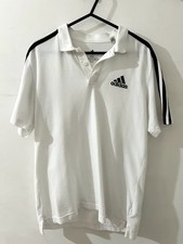 Image of Adidas White Polo Shirt Size XS Original 3 Black Stripes Short Sleeve