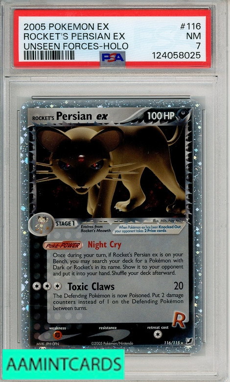 2005 POKEMON EX UNSEEN FORCES ROCKETS PERSIAN EX #116 HOLO PSA 7