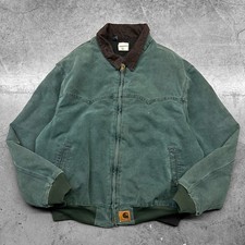 90s Vintage Carhartt Santa Fe J14 Forest Green Quilted Zip Up Workwear Jacket 3X