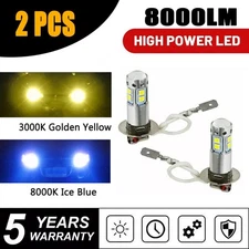 2PCS H3 3000K Yellow/8000K Blue 100W High Power LED Fog Light Driving Bulbs New