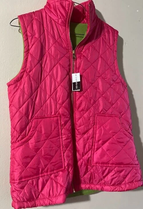 NWT Lexi York Reversible Vest Quilted Fleece Green Full Zip W Pockets Small Pink - Image 3 of 4