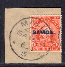 Samoa Besetz. auf 1 sh Luxus-Briefst&uuml;ck weiterverwendet Malua 6.4.15 Arge 50,-