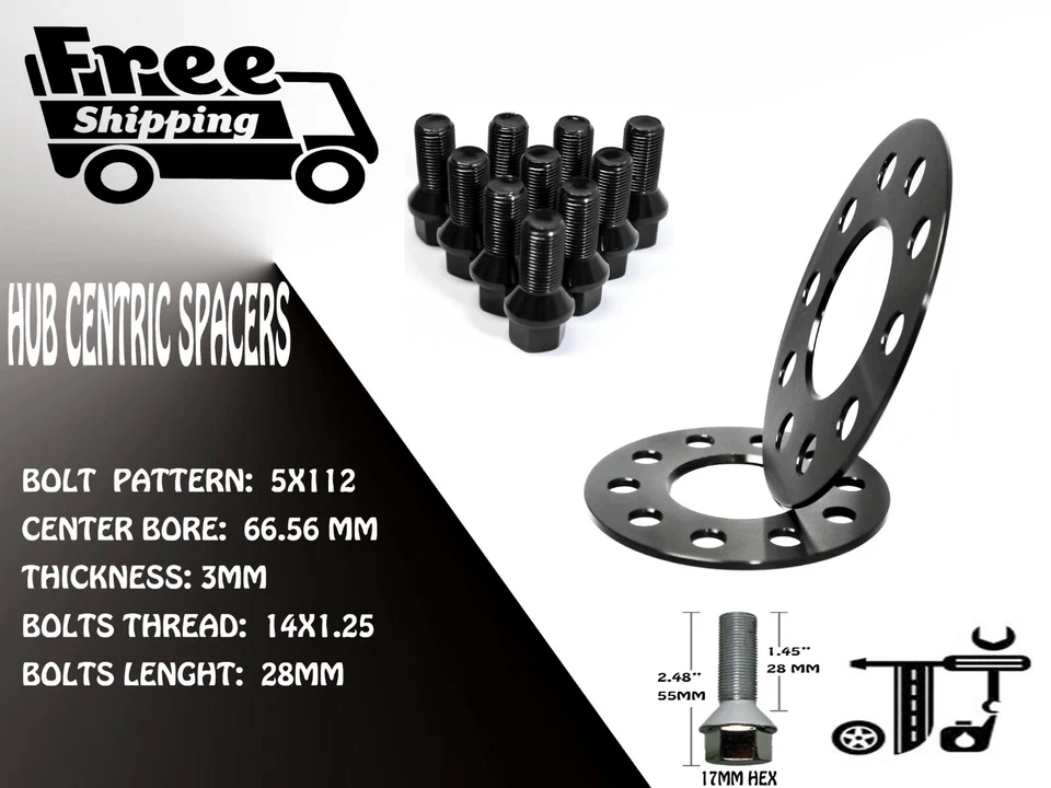 Espaciador de rueda 2 piezas 3 mm de espesor 5x112 66,56 mm + 14x1,25 pernos 740i xDRIVE 2017-2018 Foto 2 de 3