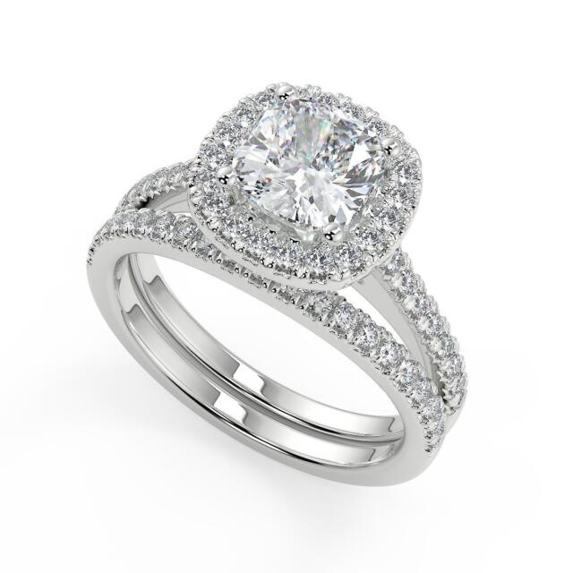 2.35 Ct Cushion Cut Halo Pave Diamond Engagement Ring SI1 F Treated