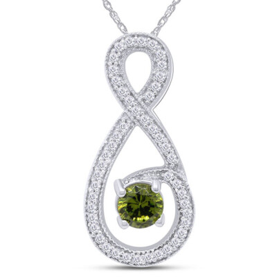 1.20 Ct Round Green Peridot Pendant Necklace 14K White Gold Plated 925 Silver