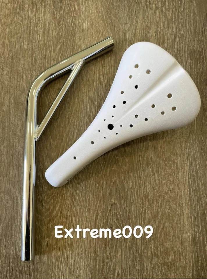 Viscount Dominator Seat Bmx Hard Shell WHITE with Laid Back Seat Post 22.2mm 7/8