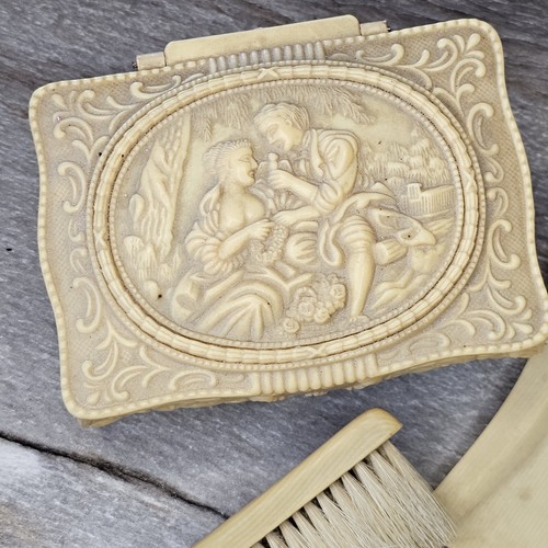 1920 40s French Ivory Celluloid Vanity Set Plastic France Germany Hat Brush - Picture 2 of 15