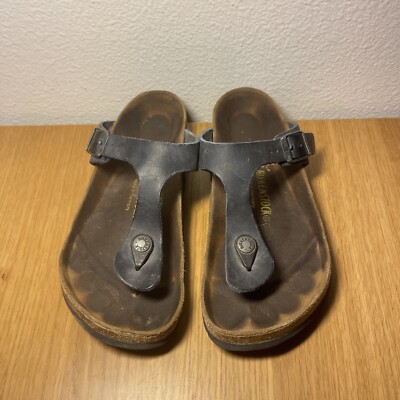 Birkenstock Black T-Strap Leather Sandals 33066372_63833592_600.jpg main image 2