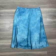 Lauren Ralph Lauren Blue Satin Midi Skirt Acid Wash Effect Size 12